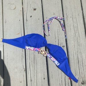 Victoria’s Secret cobalt blue bikini top with gem